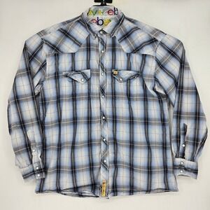 Larry Mahan Shirt Mens XXL Western Pearl Snap Plaid Blue White Long Sleeve
